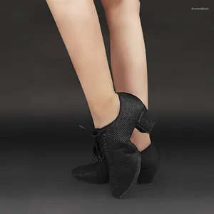 Scarpe da ballo in gomma sola respiro marrone nero latino per donne ragazze da 3,5 cm da 5 cm tacco martelle tannica calza