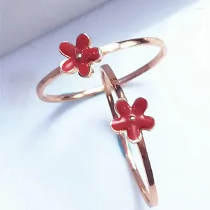 Cluster Rings Classic Design 585 Purple Gold Plated 14K Rose Red Enamel Small Flower For Women Exquisite Cute Fine Party Jewelry