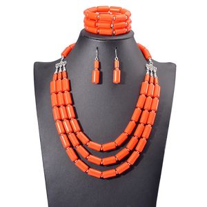 Handgjorda afrikanska pärlor örhängen armband halsband sätter nigerianska bröllop indiska smycken brudtillbehör 240419