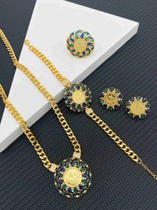 Pendant Necklaces Middle Eastern Arabian Style Gold-plated Jewelry Set Wedding Bridal Crystal Turkish Dubai Style Ethnic Party Gift Jewelry Sets 240419