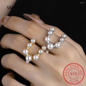 Rings de cluster Real 925 Sterling Silver Sweet Freshwater Pearl Cz deslumbrante para mulheres Presente de aniversário de casamento de jóias finas de0011