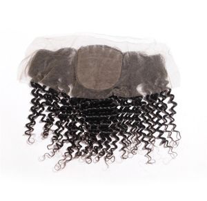 Base de seda renda frontal com nós escondidos onda profunda 13x4quot Cabelo peruano Fechamento com cabelos para bebês Curly Wavy Fechamento frontal3109050