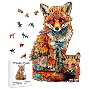 3D Puzzles Warm Fox Family Wood Pussel Creative Variation of Special Shapes Creative Presents for Boys and Girls Birthday Presents for Adults 240419