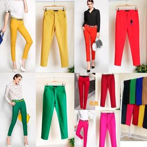 Calça feminina Classic Candy Colors Work Use Lápis Pant elegante Primavera Mid Salt Office Office Ladies Pantalones Chic 92cm Comprimento do tornozelo