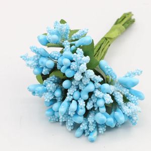 Flores decorativas 12pcs festa de aniversário decoração manual artificial estame estame açúcar diy wreath presente caixa de presente falsa azul