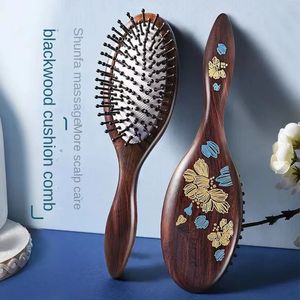 Natural Sandalwood Comb Scalp Massage Relax Airbag Brush Head Blood Circulation Smooth Hair Anti Static Wooden Massager 240412