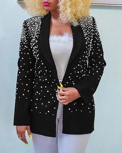 女性のスーツバブルビーズと大きなラペルを持つ女性向けのソリッドカラー長袖スーツジャケット