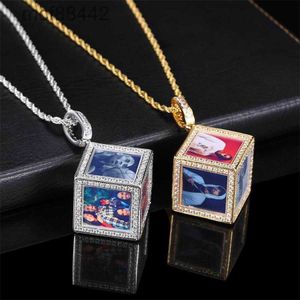 New Hip Hop Jewelry Cube Memory Photo Pendant with Zircon Diy Personalized Photo Frame Necklace