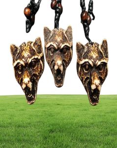 12 pcs Cool Yak Bone Powder Carved Wolf Head Pendant Necklace Choker Gift264U2055232