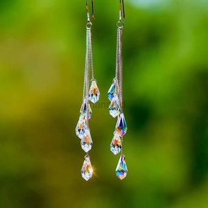Other 2023 Fashion Crystal Water Drop Tassel Earrings for Women Temperament Colorful Long Earrings Bridal Wedding Party Jewelry Gifts 240419
