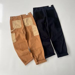 Men's Pants Japanese Heavy-duty Patchwork Logging Canvas Contrasting Double Knee Casual Cargo Men Streetwear