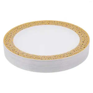 Plates Gold Disposable Plastic -Lace Design Wedding Party Lace Salad/Dessert 25Pack-7.5Inch