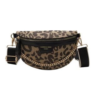 Väskor Nya mode leopard kvinnor midja väska kvinnliga telefon pursar damer bröst bred rem crossbody axelväskor små kedja fanny packs