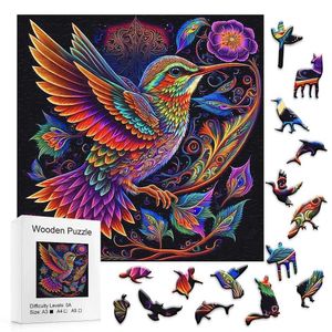 3D Rätsel mysteriöses hölzernes Puzzle farbig Hummingbird Fun Toy Tier Hölzern Puzzle Intelligentes Spiel Runde Puzzle Childrens Bestes Geschenk 240419