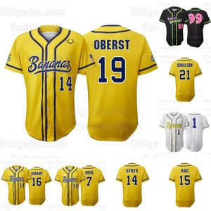 Jersey de beisebol de bananas Jackson Olson Dr. Meadows Eric Jones Noah Bridges Noah Niznik Adam Virant Zack Phillips Tyler Gillum Reese Alexiades Ryan Cox Kyle Luigs