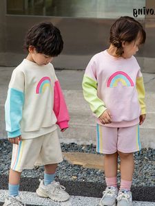 2024 Terno do suéter Spring Autumn Boys and Girls 'Casual Sportswear Children Bordoused Rainbow Moda