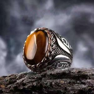 Viya Chang Sells Fashionable Yellow Tiger Stone Woven Striped Rings for Trendy Mens