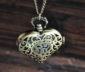 Bronze Skeleton Antique Pocket Watches Vine Steampunk Heart Silver Pendant Necklaces Timepieces quartz watches Christmas Gift women men3473523