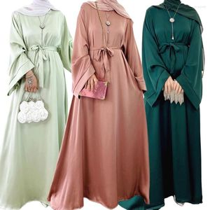 Ethnic Clothing Elegant Shiny Satin Abaya Modest For Women Muslim Eid Dress Ramadan Kaftan Arabic Long Robe Dubai Femme Islamic Jalabiya