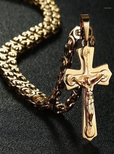 Pendant Necklaces Catholic Crucifix Pedant Gold Stainless Steel Necklace Thick Metal Neckless Unique Men Fashion Jewelry Bible Cha1565966