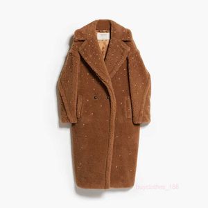 Women's Coat Cashmere Coat Designer Fashion Coat MaxMaras Womens Mid Length Rhinestone Teddy Bear Winter Warm Coat Jacket