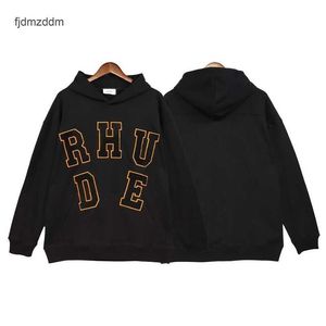 High Edition American Street Moda Markası Rhude Mektup Sticker Havlu Nakış Gevşek Erkek ve Kadın Hoodie