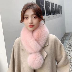 Scarves Winter Women Scarf Solid Color Fluffy Pompom Faux Fur Thicken Coldproof Ladies Girls Thermal Daily Wear