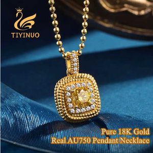 Pendant Necklaces TIYINUO Pure AU750 Real 18K Gold Citrine Diamond Pendant Necklace Engagement Birthday Gift For Woman Female Party Fine Jewelry 240419