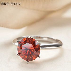 حلقة Solitaire Red Moissanite Ring 1 CT 6.5mm مع GRA شهادة PASS Diamond Test 100 ٪ S925 Silver Girl Jewelry Gift D240419