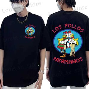 Serie TV delle magliette maschili Breaking Bad Los Pollos Hermanos con stampa a doppia facciate a doppio lato camicie divertenti fratelli pollo da uomo t-shirt cotone strtwear t240419