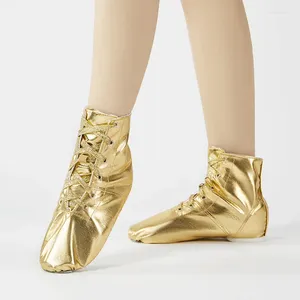 Buty taneczne Złoty i srebrny kolor Pu polerowane skórzane jazzowe miękkie dno nowoczesne praktyka baletowa