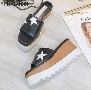 Stars Summer Indoor Outdoor Women Platform Slippers Sandals Real Leather Beach Shoes Female 240412 309