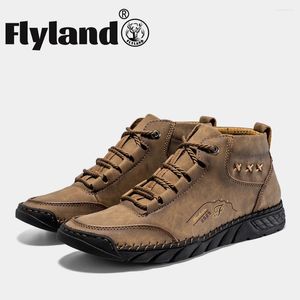Casual Shoes FLYLAND Handmade Leather Men Ankle Boots Loafers Comfort Walking Flats Moccasins