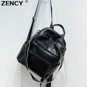 School Bags ZENCY Soft Genuine Leather Nature Full Grain Calfskin Women Backpacks Top Layer Cowhide Large Capacity Book Backpack