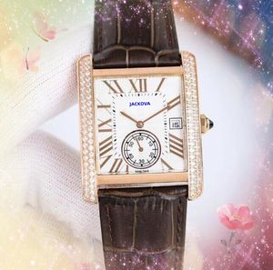 President cool mens square roman tank dial watches day date time shiny starry clock japan quartz movement two line diamonds ring bracelet Rose Gold Silver watch gifts