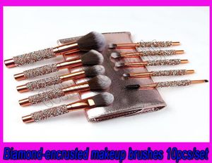 Новые Biamondencrusted Makeup Brushs 10 PCS с сумкой 10psset Cosmetic Brushes 8051328