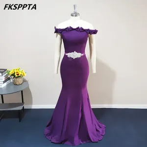 Parti Elbiseleri Uzun mor gece elbise sevimli yaylar gümüş kristal kemer omuz kapalı vestido de festa için