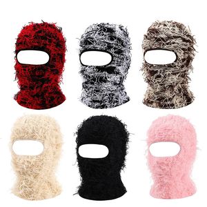 Full Face Cover Ski Mask Hat Balaclava Distressed Knitted Beanie Camouflage Men Hat Women Winter Warm Windproof Bicycle Neck Hat 240419