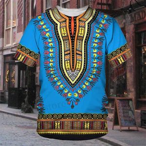 Men's T-Shirts African Traditional Dress Stripe Pirnt T-Shirt Daily Casual Strt Crew Neck Short Slve Tshirts Ropa Hombre Cool Designs Tops T240419