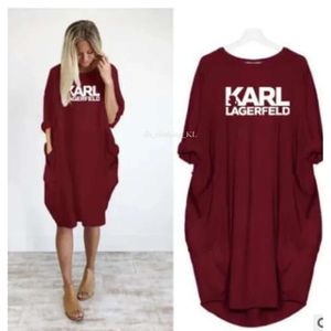 Tasarımcı Letters Casual Elbiseler Kadınlar Konforlu ve Yüksek kaliteli Gevşek Elbiseler Karl Letterprint Plus Boyut Lüks Karl Lagerfield Kadın Giyim Elbisesi 1