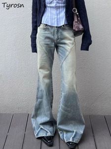 Kvinnors jeans amerikanska retro blått för kvinnor streetwear vintage chic hajuku mode enkel hipster söta damer flare denim byxor