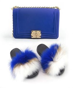 Regenbogenfarbe Schulterdesigner Handtaschen Waschbär Real Fox Slutes Sets und Geldbörse Set Jelly -Geldbörsen mit Pantoffeln6817233