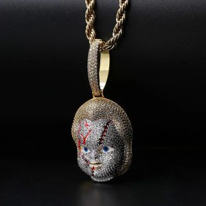 Halsketten Anhänger Halsketten Hip Hop Micro gepflasterte Kubikzirkonia Bling aus Goldkindern Spielen Samen aus Chucky Pendant Halskette für Männer Rapper JE