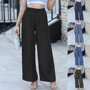 Women's Pants Casual Women Summer Trousers Ruffled High Waisted Vintage Elastic Wide Leg Solid Color Harajuku Bloomers Palazzo
