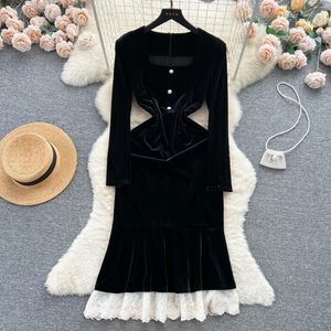 Повседневные платья Msharbor Hepburn Style Luxury Velvet Fishtail Dress Женское винтажное кружев