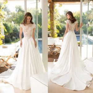 Lihi Hod 2024 Wedding Dresses Beaded Applique Bridal Gowns Cap Sleeve Court Train Plus Size Wedding Dress