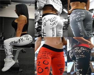 Mulher Fashion Graffiti Letter calça impressa Ladies Fitness Leggings Gym Export Sports Longa calça elástica de cintura elástica Skinny Pants5257216