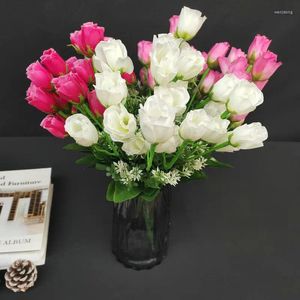 Decorative Flowers 12 Head Rose Buds Artificial Fake Flower Bouquet Home Table Wedding Supplies Vase Arrangement