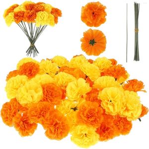 Dekorative Blumen Bulk Marigold Heads Künstlicher Seidenblume Tag des toten Diy -Heims Diwali Ringelblatt Girlande Handwerkendekoration