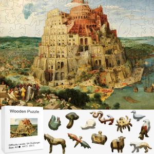 3D Puzzles The Tower of Babel Wooden Puzzl Irregular Jigsaw Puzzle Animals Wood Children Game Model Hell Difficulty Learning Keychain Hobby 240419